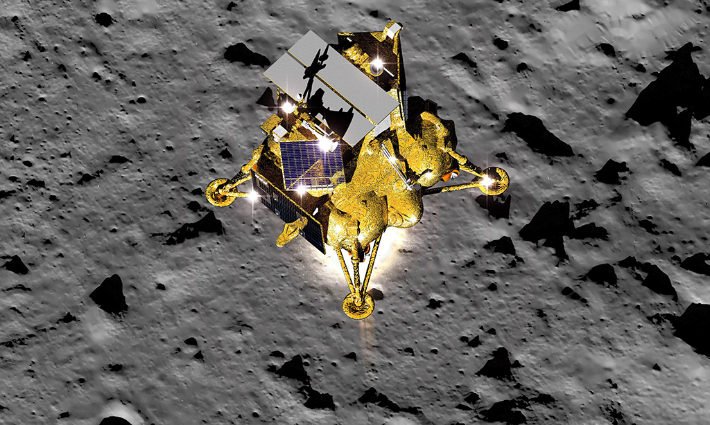 concept image of Russia's Luna-25 lander nearing the lunar surface