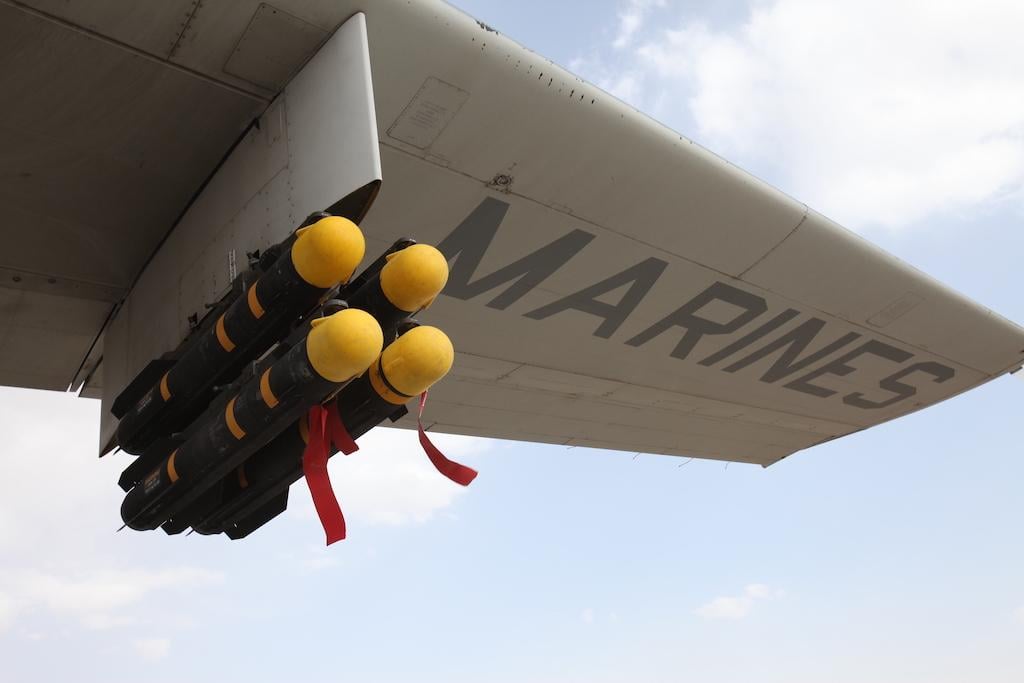 An AGM-114 missile on a KC-130 Harvest Hawk