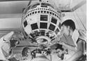 technicians working on Telstar satellite in 1962