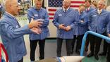 Boeing Defense CEO Steve Parker, center, with Defense Secretary Pete Hegseth, second of the left, during a visit to the company’s Huntsville, Alabama, facility. Credit: Boeing