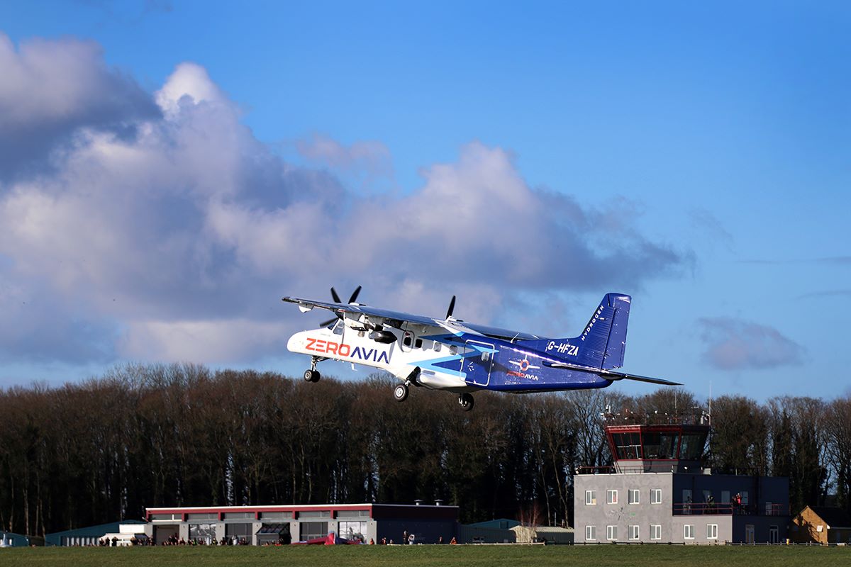 Propulsion startup ZeroAvia conducted the first flight of its hydrogen-electric powertrain on a Dornier 228 testbed from Cotswold Airport, England, on