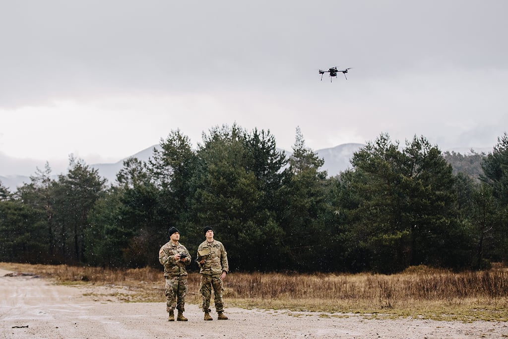 U.S. Army soldiers operating drone