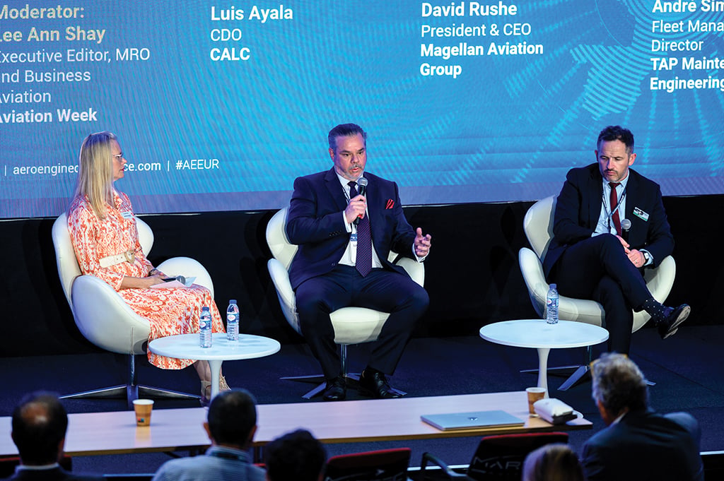 executive editor lee ann shay moderating a panel at aeroengines europe