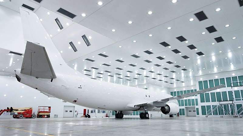 Boeing 737 freighter, inside the FL Technics Indonesia aircraft painting facility