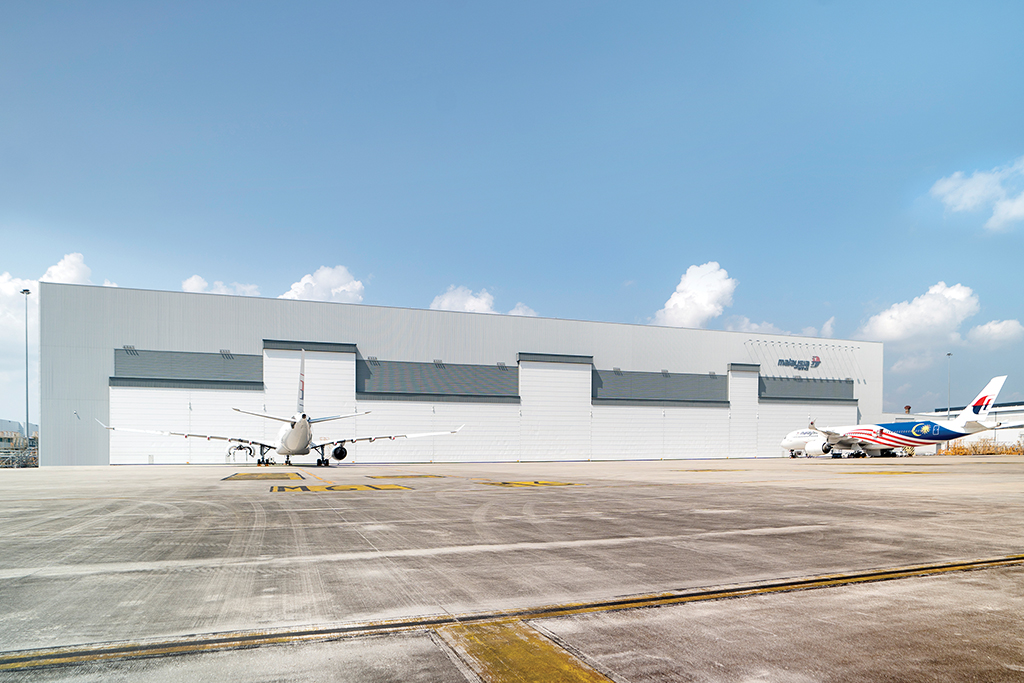 Gandhi Automations' hangar doors at aircraft hangar facility located at Kuala Lumpur International Airport (KLIA) in Malaysia