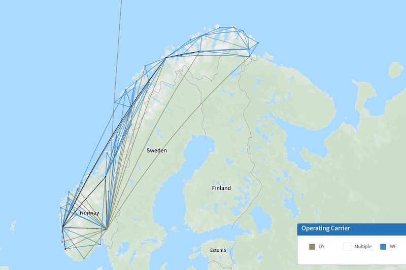 norwegian wideroe map