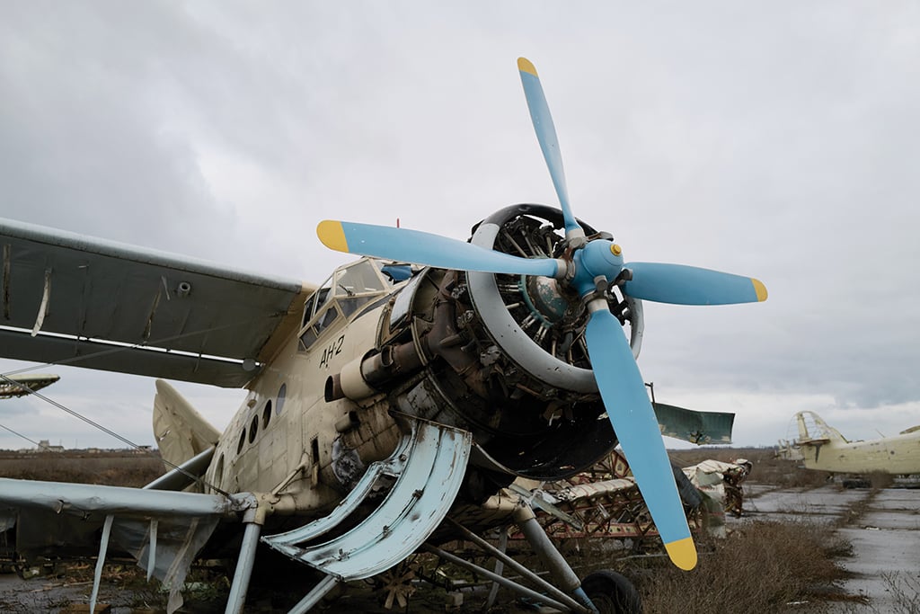 damaged aircraft at Kherson International Airport