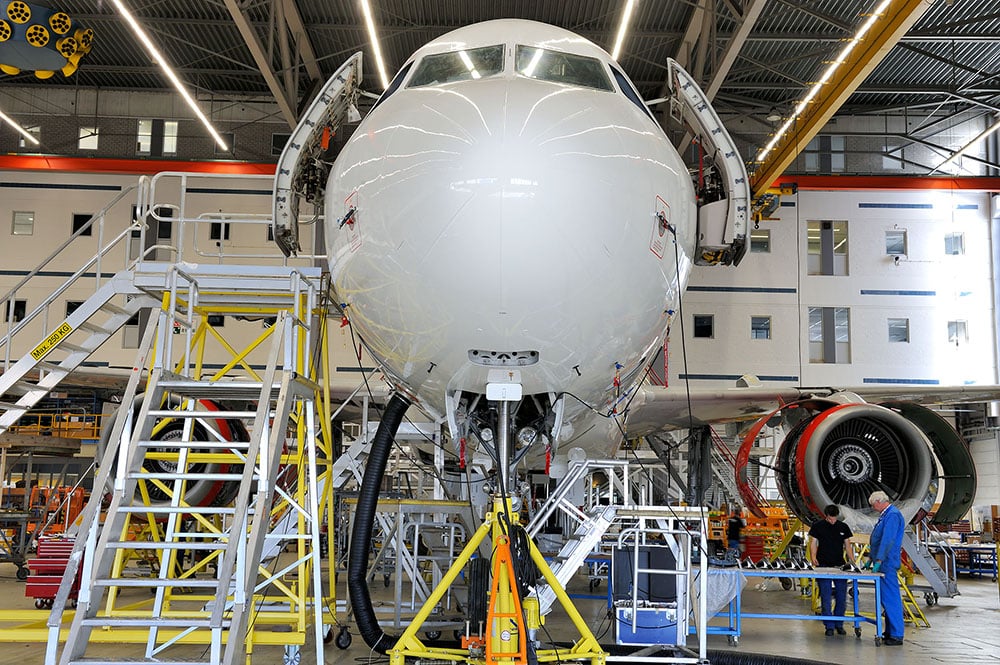 Aircraft in Fokker Services hangar