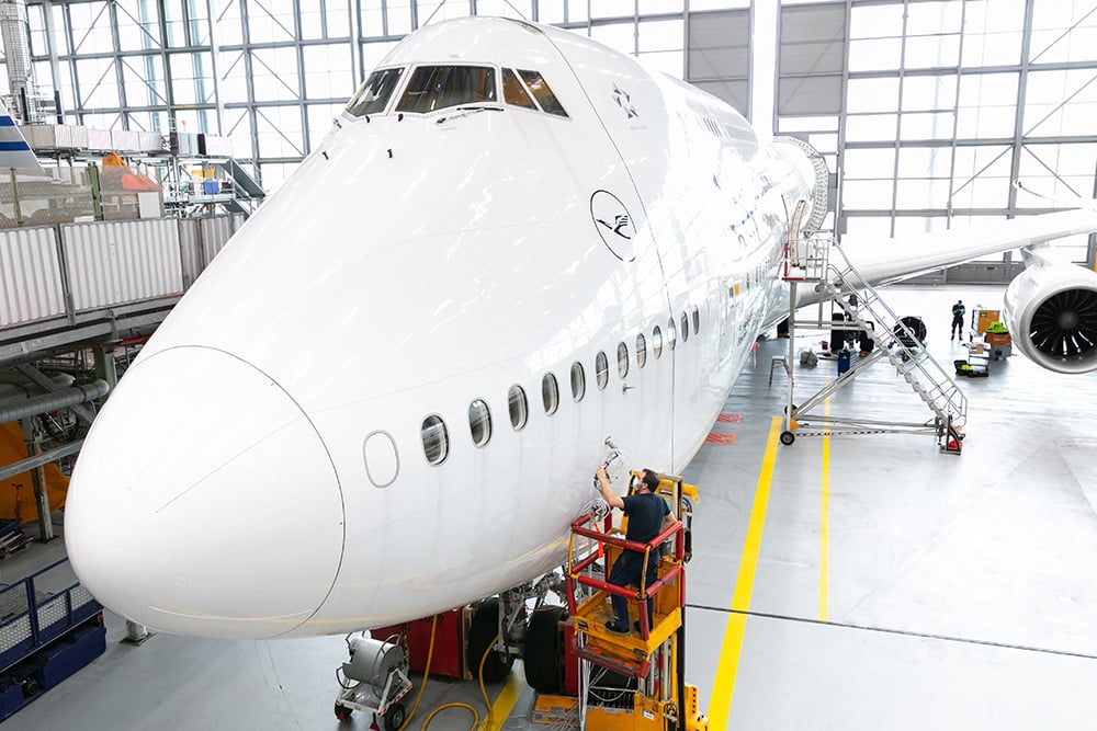 Aircraft in Lufthansa Technik hangar