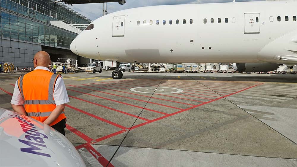 Boeing 787 at airport gate