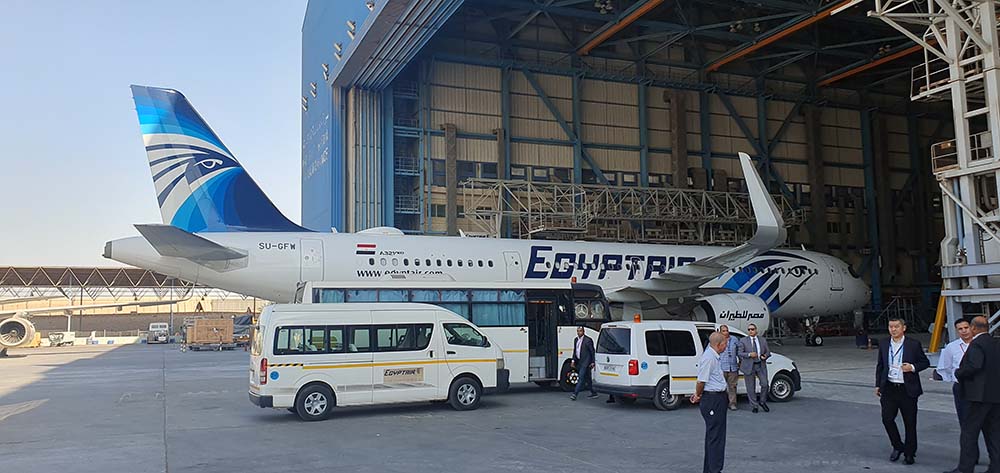 Aircraft in Egyptair Maintenance & Engineering hangar