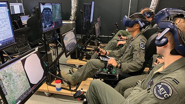pilots training with virtual reality headsets