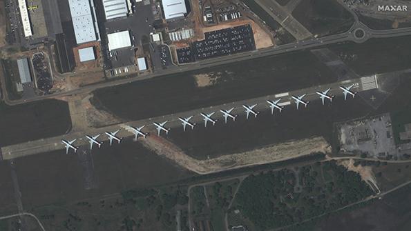 aerial view of aircraft at terminal