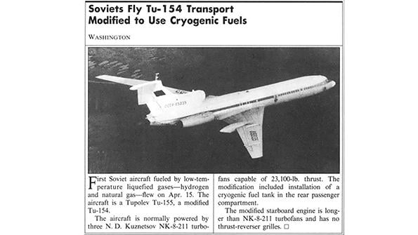 archival article on Soviet hydrogen-fueled aircraft