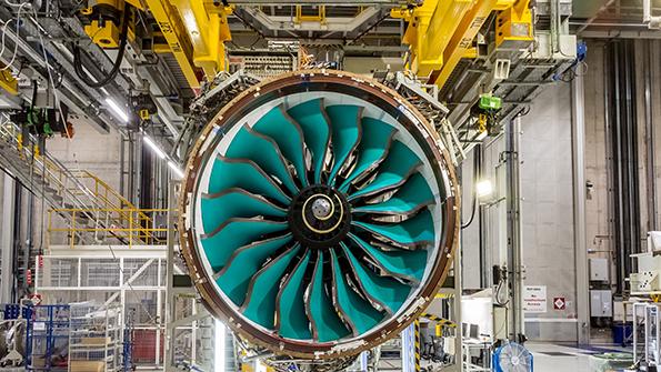 aircraft engine on assembly line 