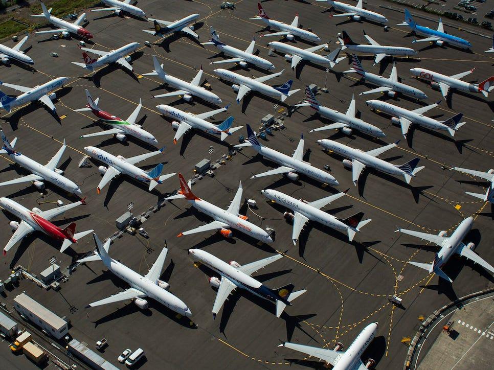 Airplane on ground. Ground plane Stage.