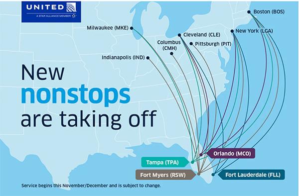 United Airlines new nonstop routes