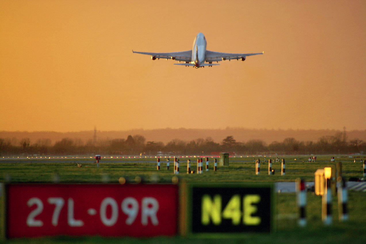 plane taking off from Heathrow Airport