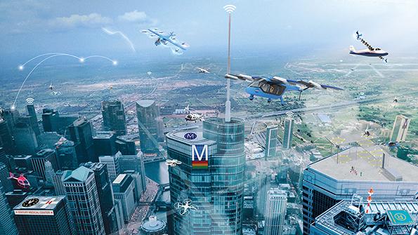 artist's concept of Advanced Air Mobility environment