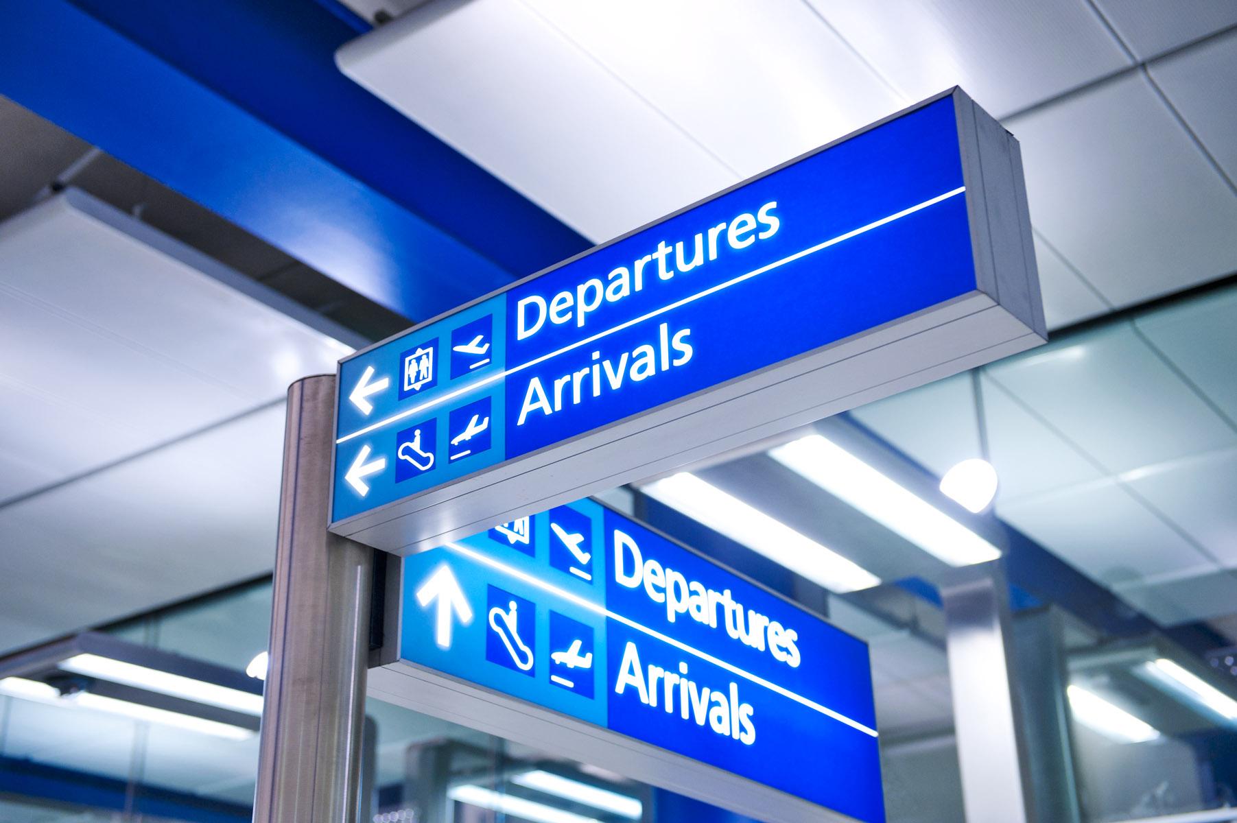 Heathrow Airport departures arrivals signs