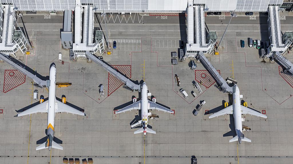 parked aircraft at Munich Airport