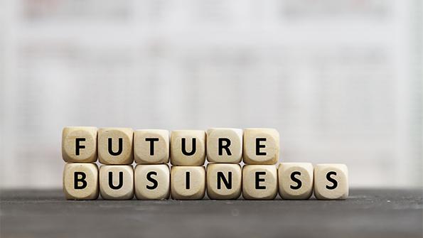 the words Future Business spelled out with game cubes 