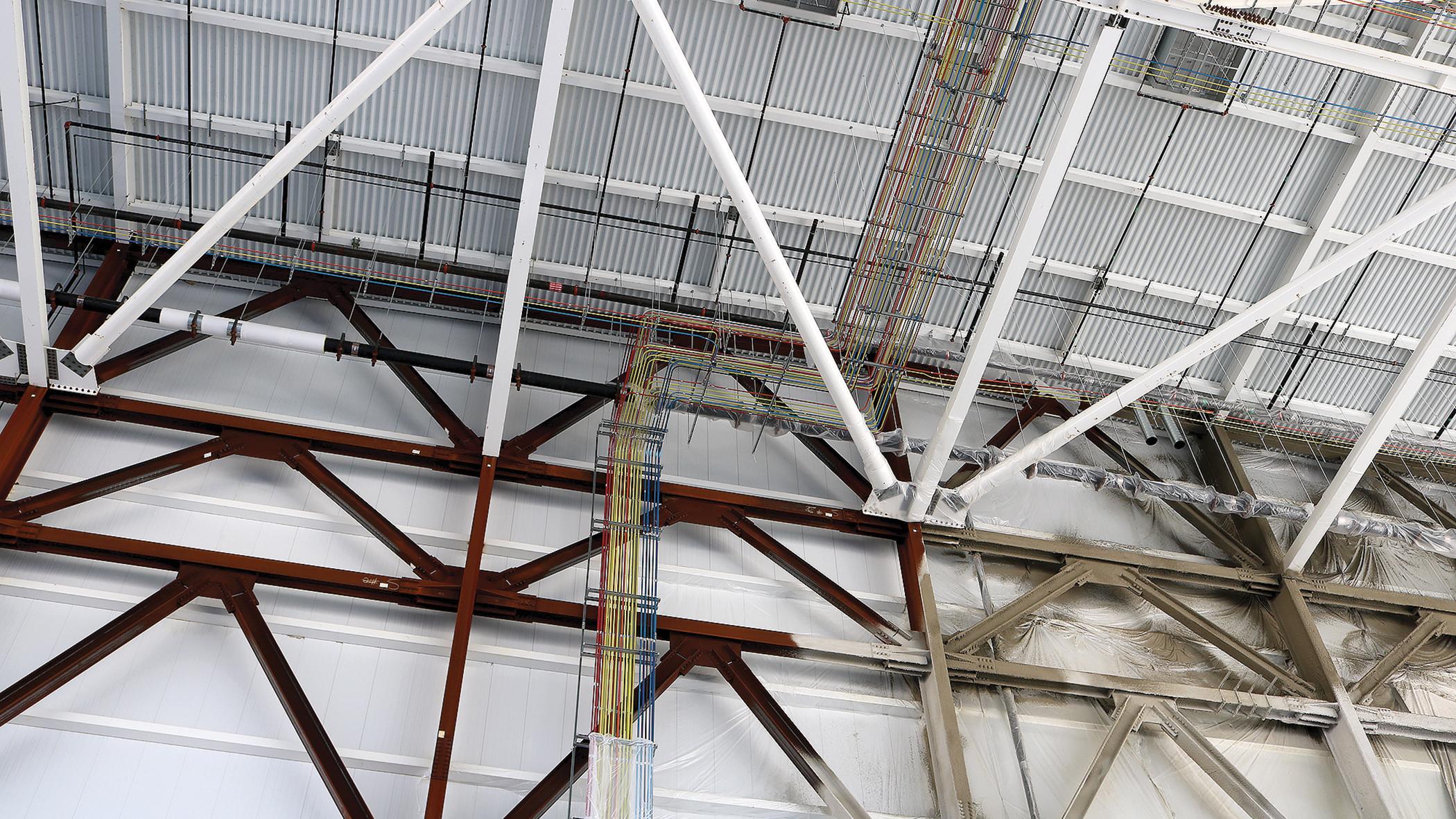metal structure in aircraft hangar
