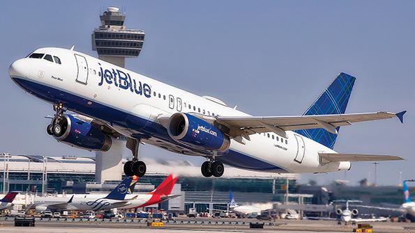 JetBlue aircraft at takeoff