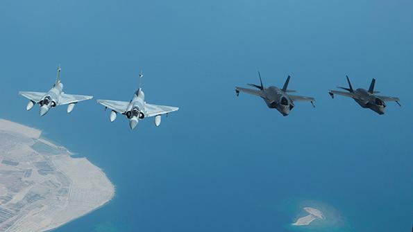 UAE Air Force Mirage 2000-9s and U.S. F-35As in formation