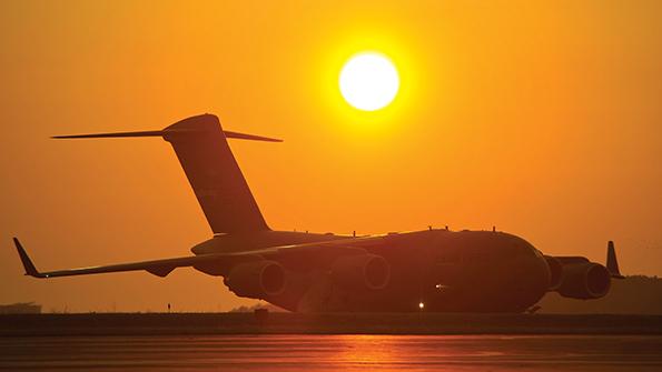 Boeing C-17 silhouette at sunset