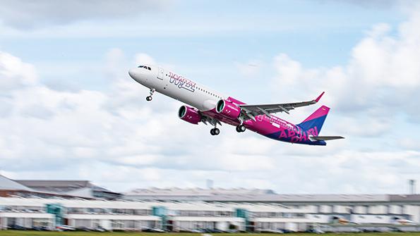 Wizz Air aircraft at takeoff