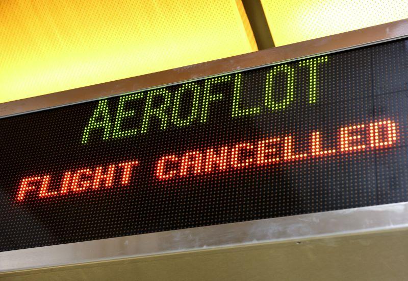Aerflot flight cancelled sign