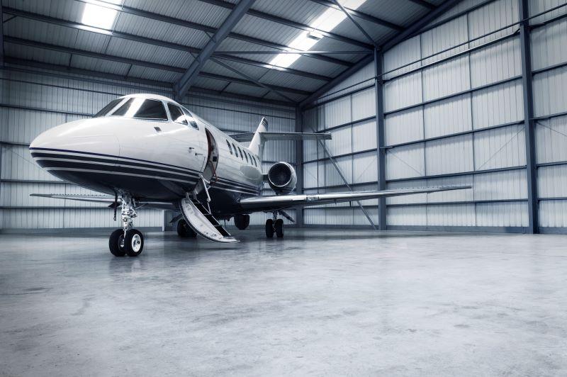 Business jet in hangar