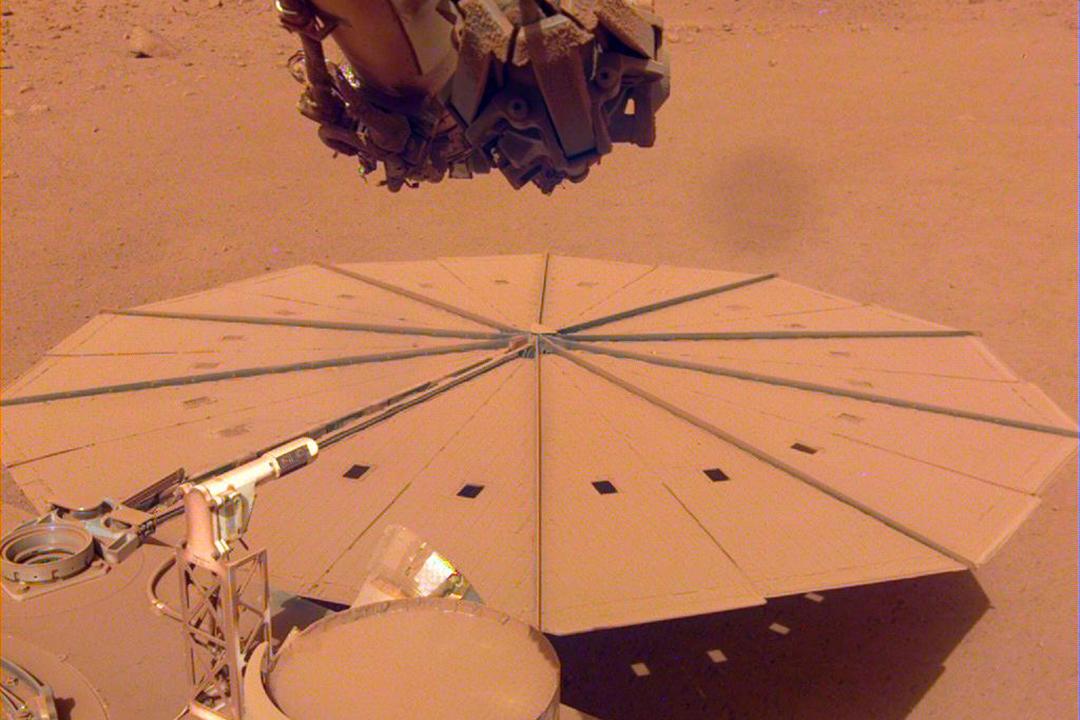 Mars InSight dist-covered solar panel