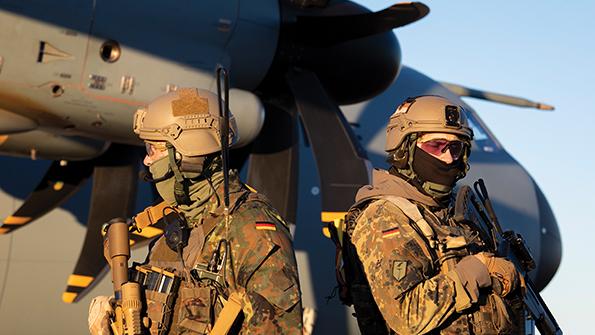 German Air Force personnel guarding Airbus A400M airlifter