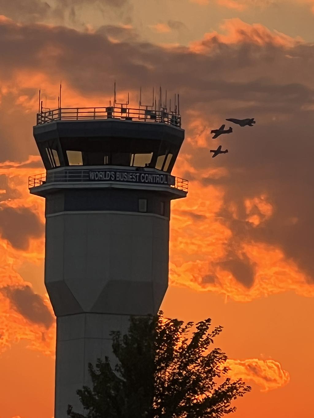 Oshkosh control tower at dusk
