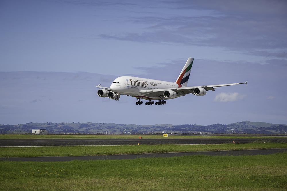Emirates Airbus A380 landing