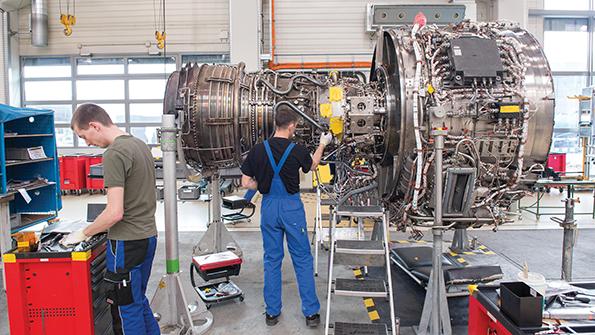 working on an aircraft engine