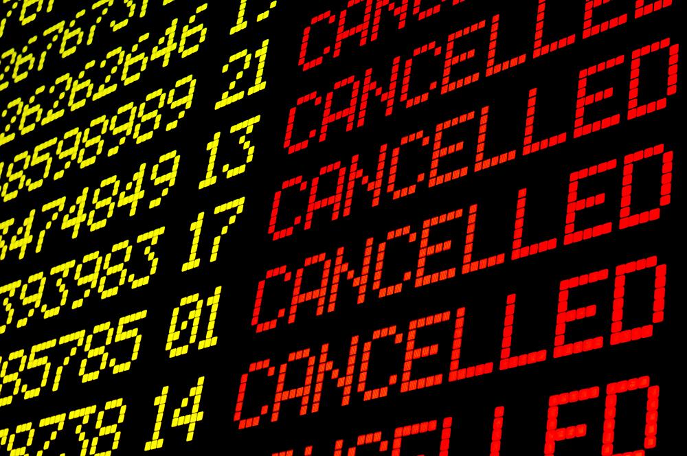 Airport cancelled flights screen