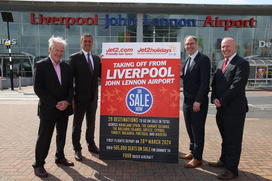Jet2.com’s Ian Doubtfire and Steve Heapy with Liverpool John Lennon Airport’s John Irving and Paul Winfield