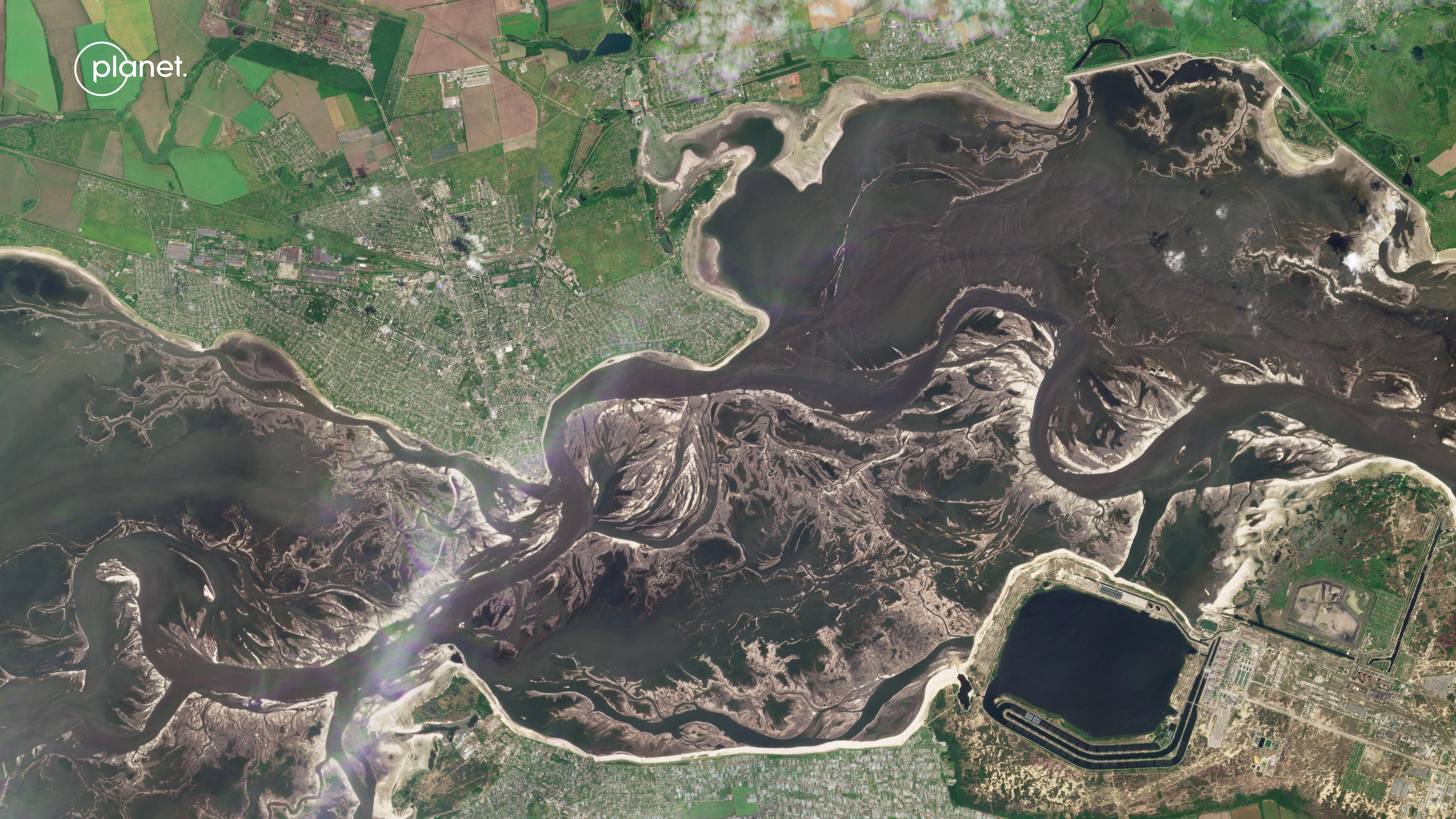 Gallery Satellite Images Reveal Damage From Ukrainian Dam Collapse   Water Levels Znpp Kakhovka Reservoir 20230613 249c Rgb Flat 6m 4800px Logo Wm 