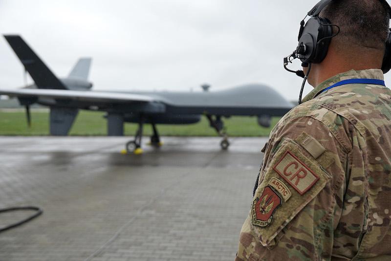 Air Force serviceman testing drone