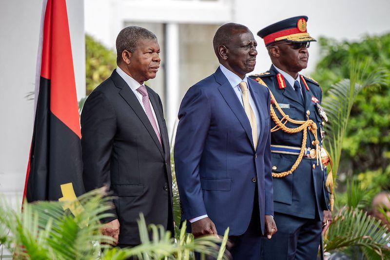 President of Angola Joao Lourenco (left) and President of Kenya William Ruto (center) at the State House in Nairobi, on Oct. 21.