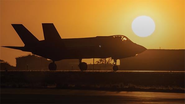 F-35 silhouette at sunset