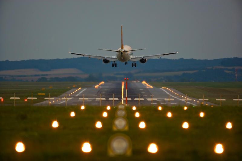 plane landing at Vienna International Airport
