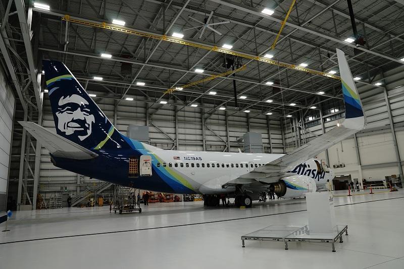 Alaska Airlines aircraft in hangar