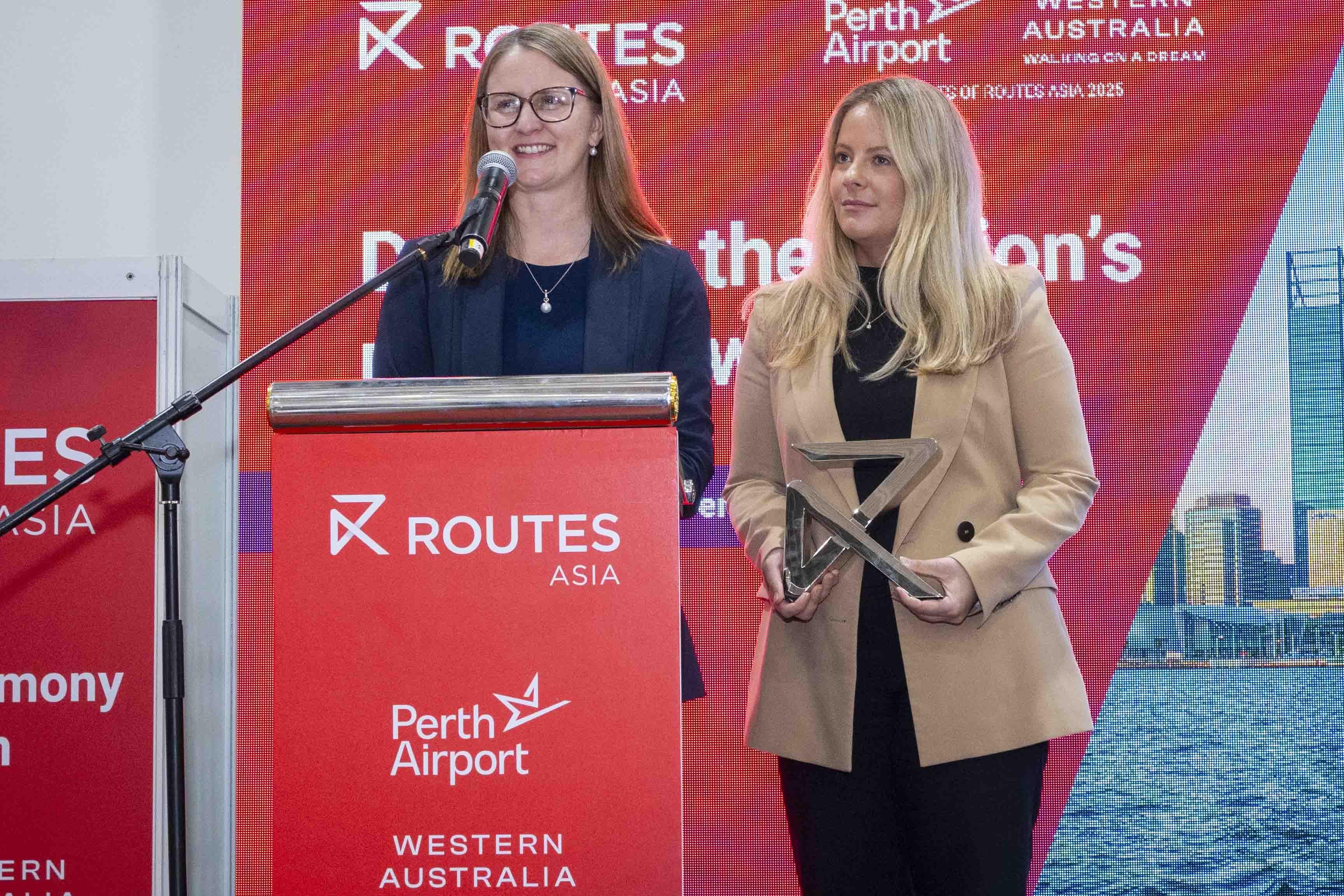 Stephanie Juszkiewicz, Senior Vice President Aviation Business Development at Perth Airport, and Jessica Woodford, Senior Manager, Aviation at Tourism Western Australia