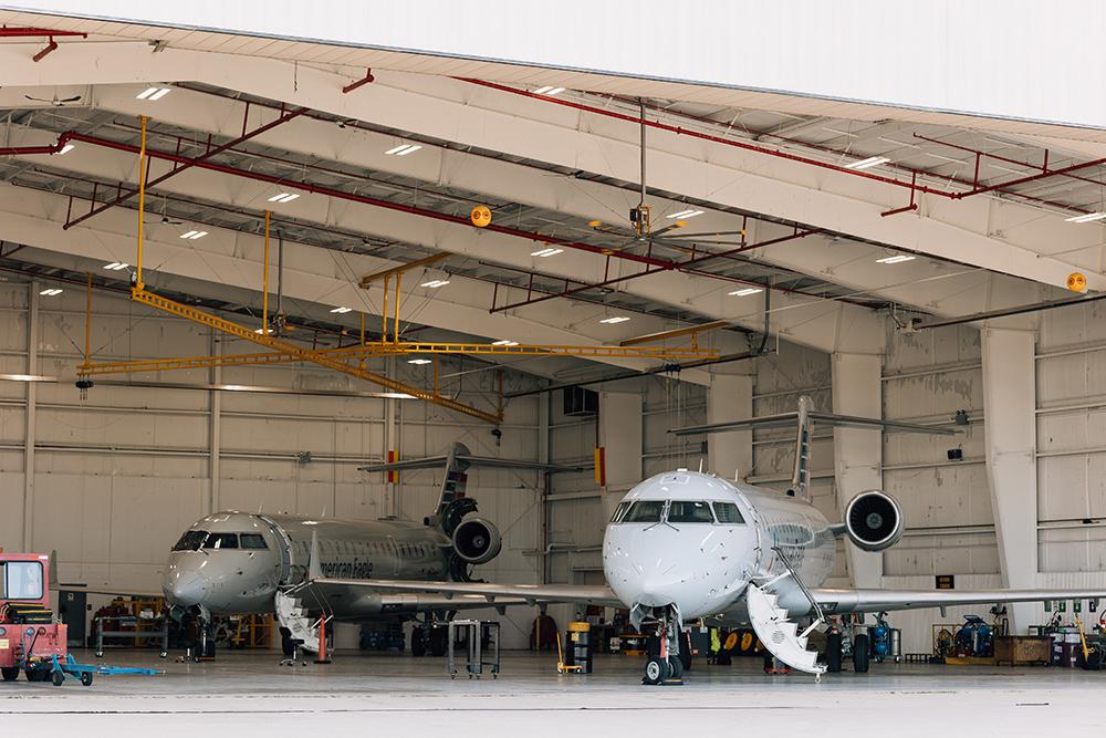 PSA Airlines aircraft in hangar