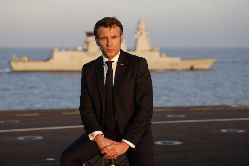 macron with aircraft carrier