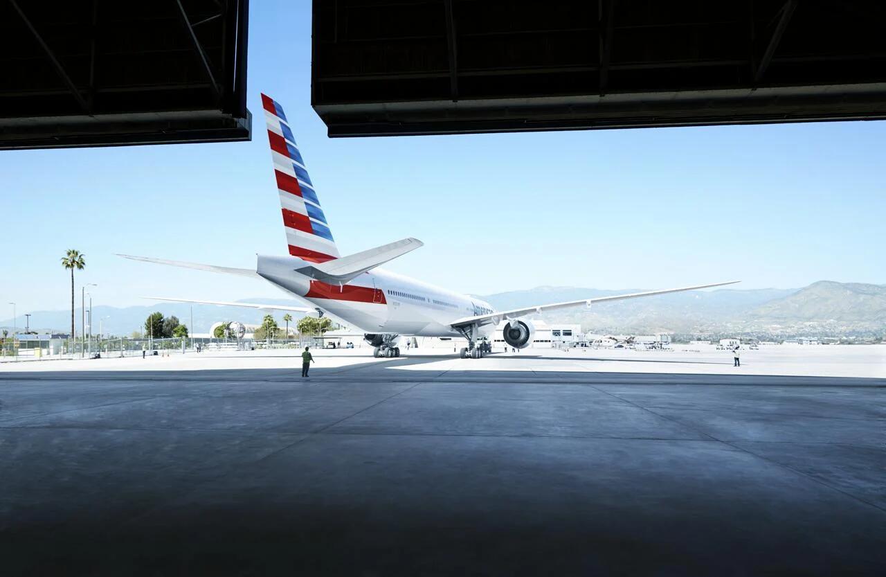 American Airlines Boeing 777 in hangar